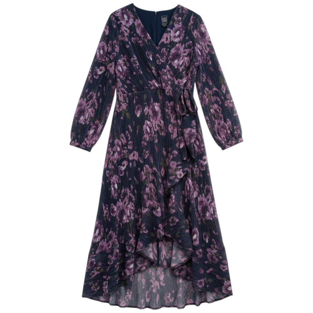 Nightway Formal Dress Women 18 Whimsigoth Dark Floral Evening‎ Gown Navy Purple